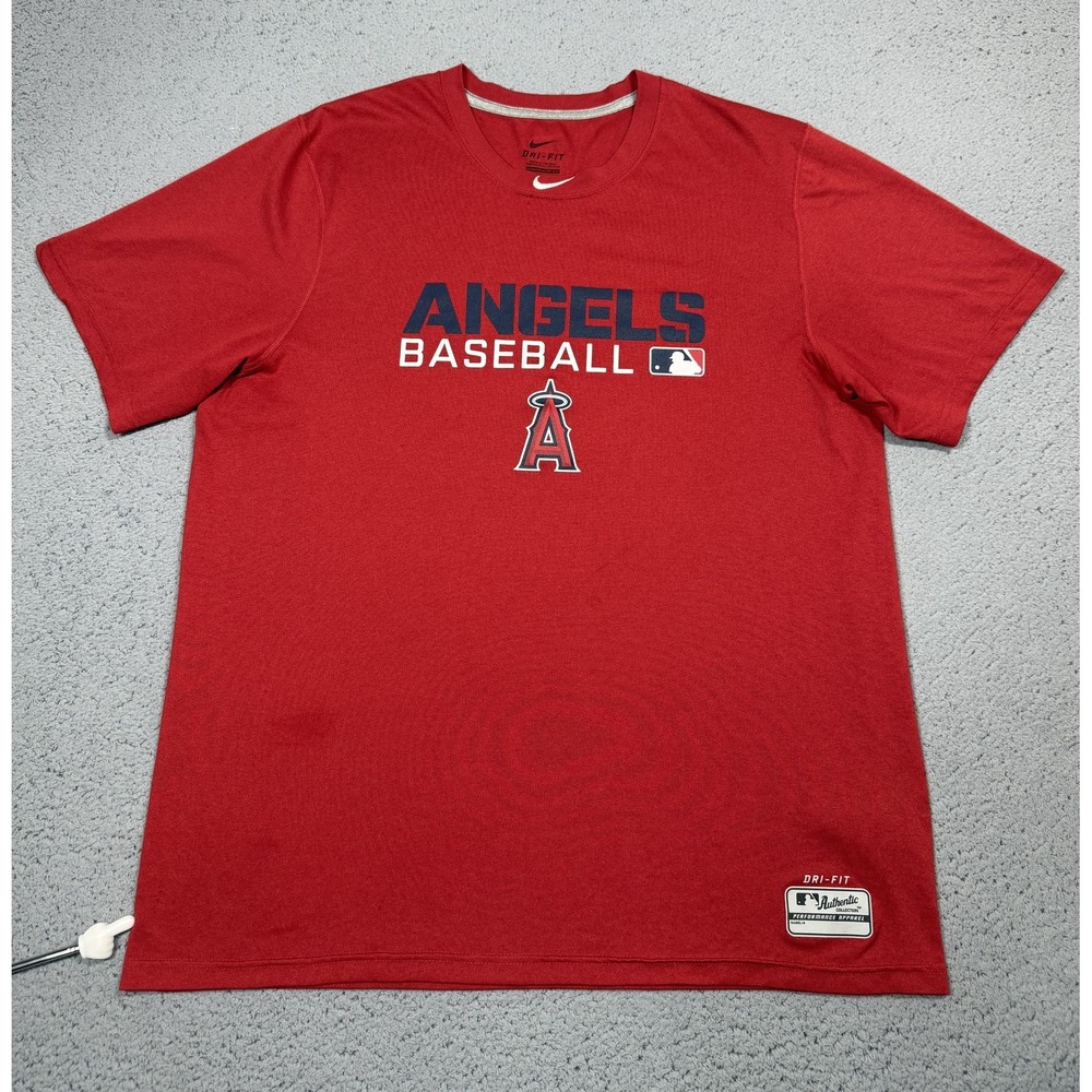 Nike Los Angeles Angels Shirt Mens Large Red MLB Baseball Dri Fit Tee Graphic